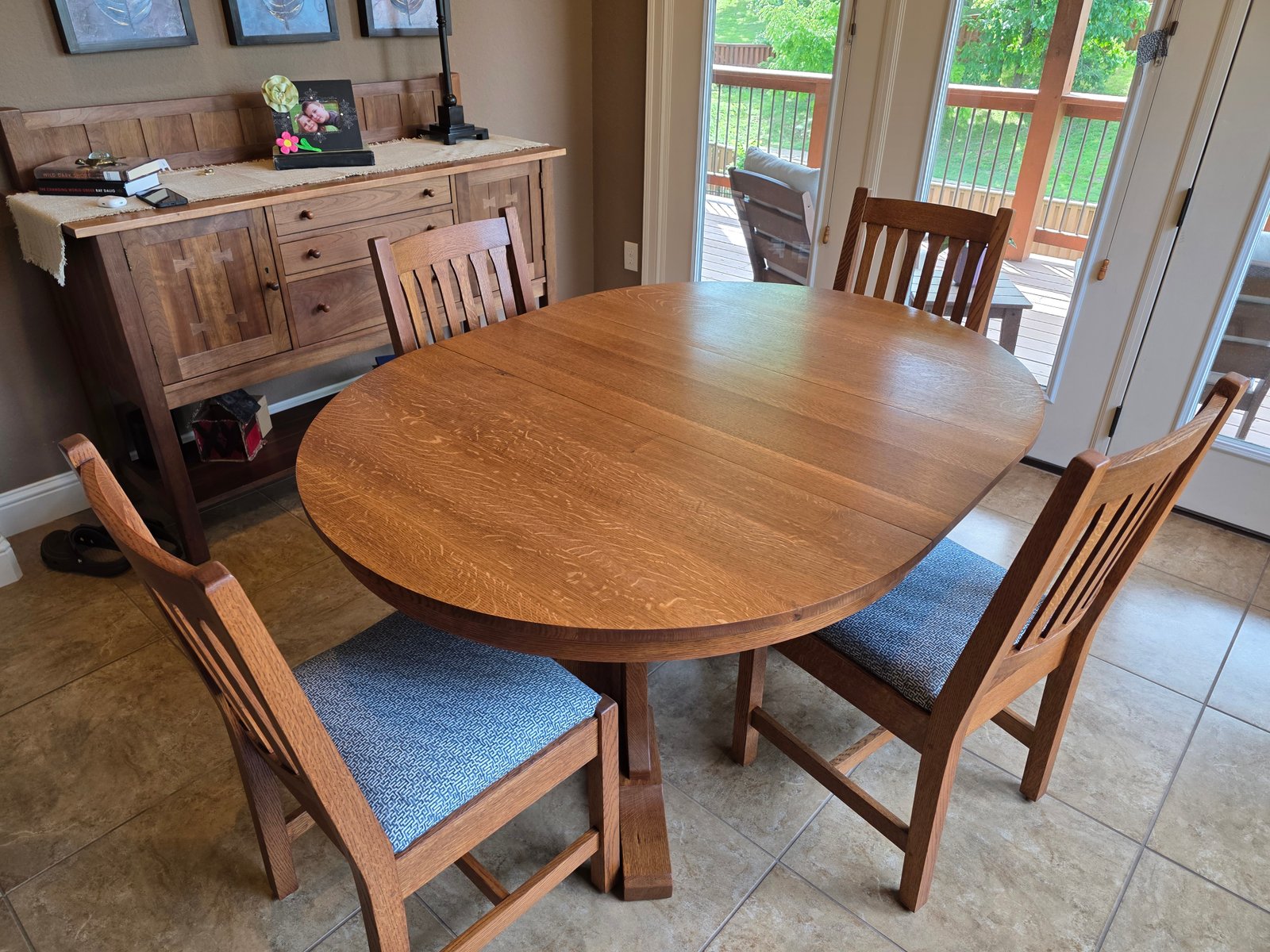 Oak dining table set after refinishing